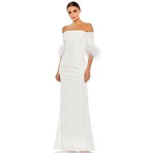 MAC DUGGAL Size 8 White 11441 Feather Off The Shoulder Gown Dress Wedding Bride